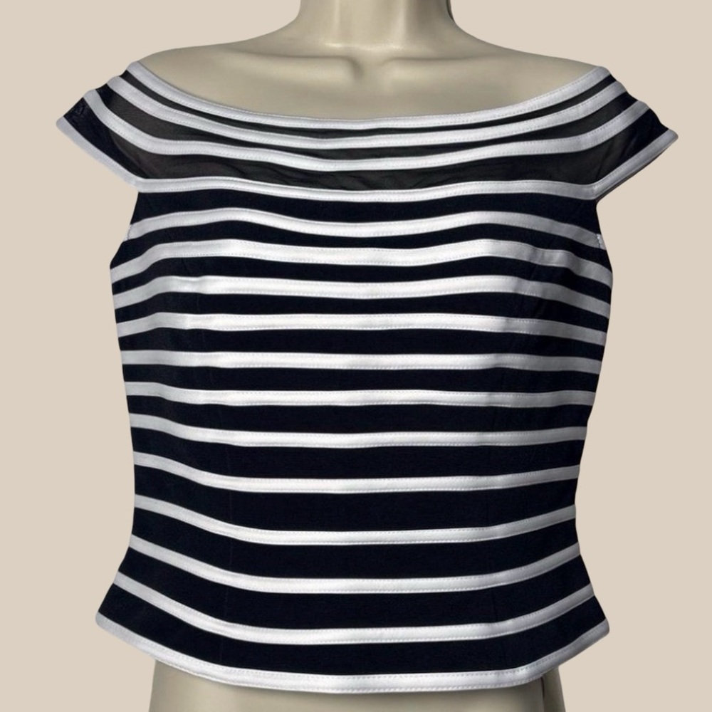 JS Collections Black and White Stripe Top Zipper Back Size 12